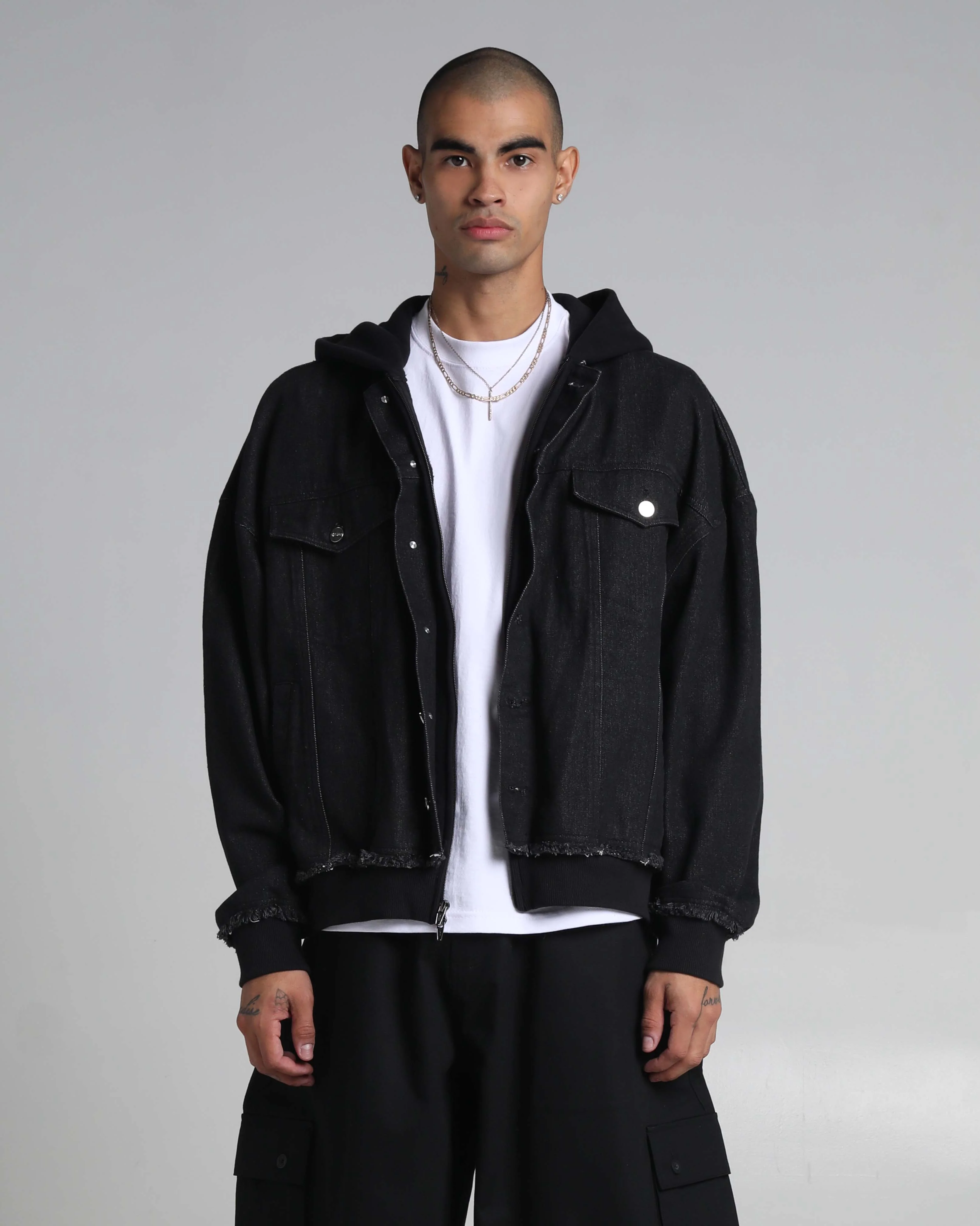 Destroyed Hooded Denim Jacket - Image 2