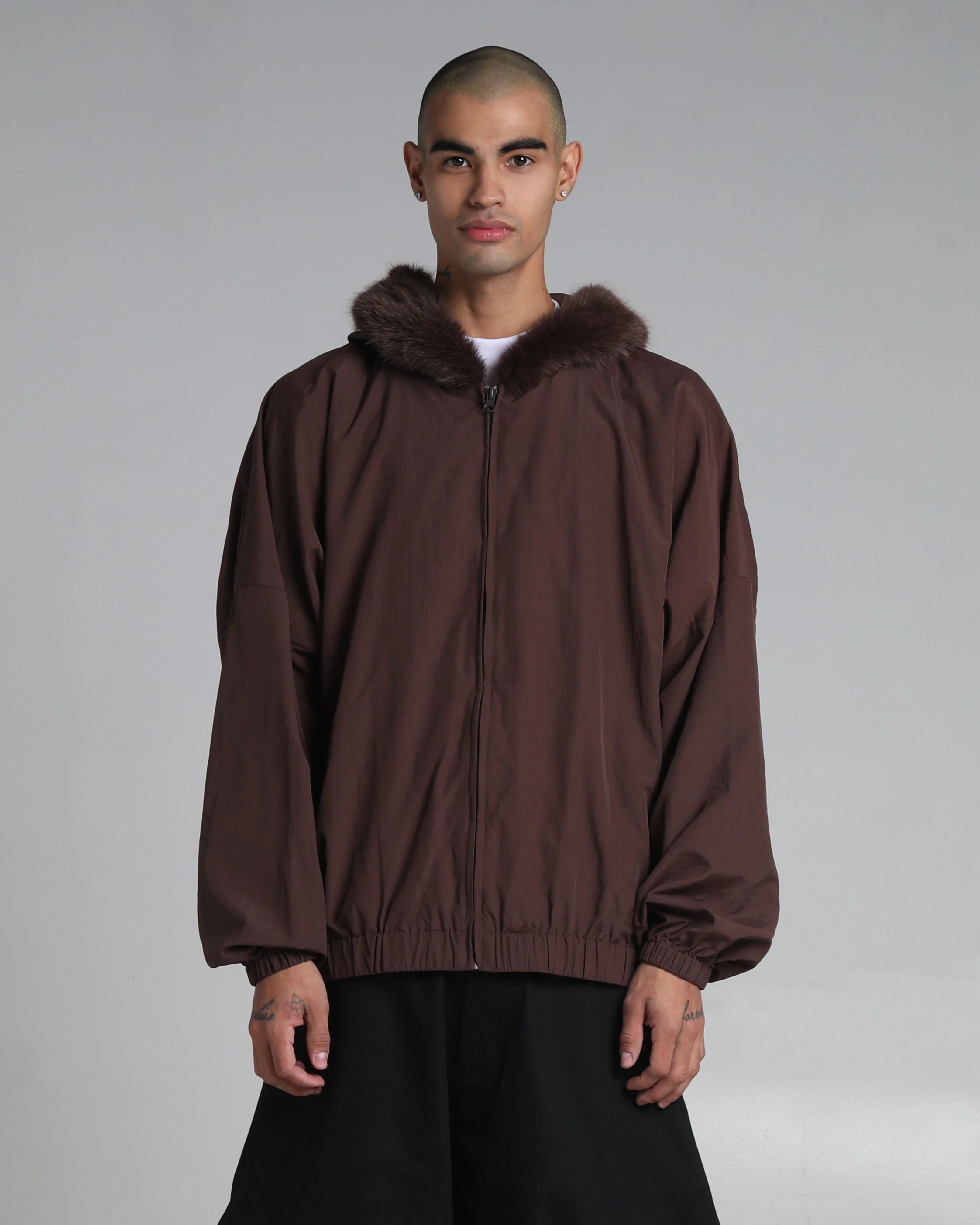 Fur Hooded Nylon Track Jacket - Image 10
