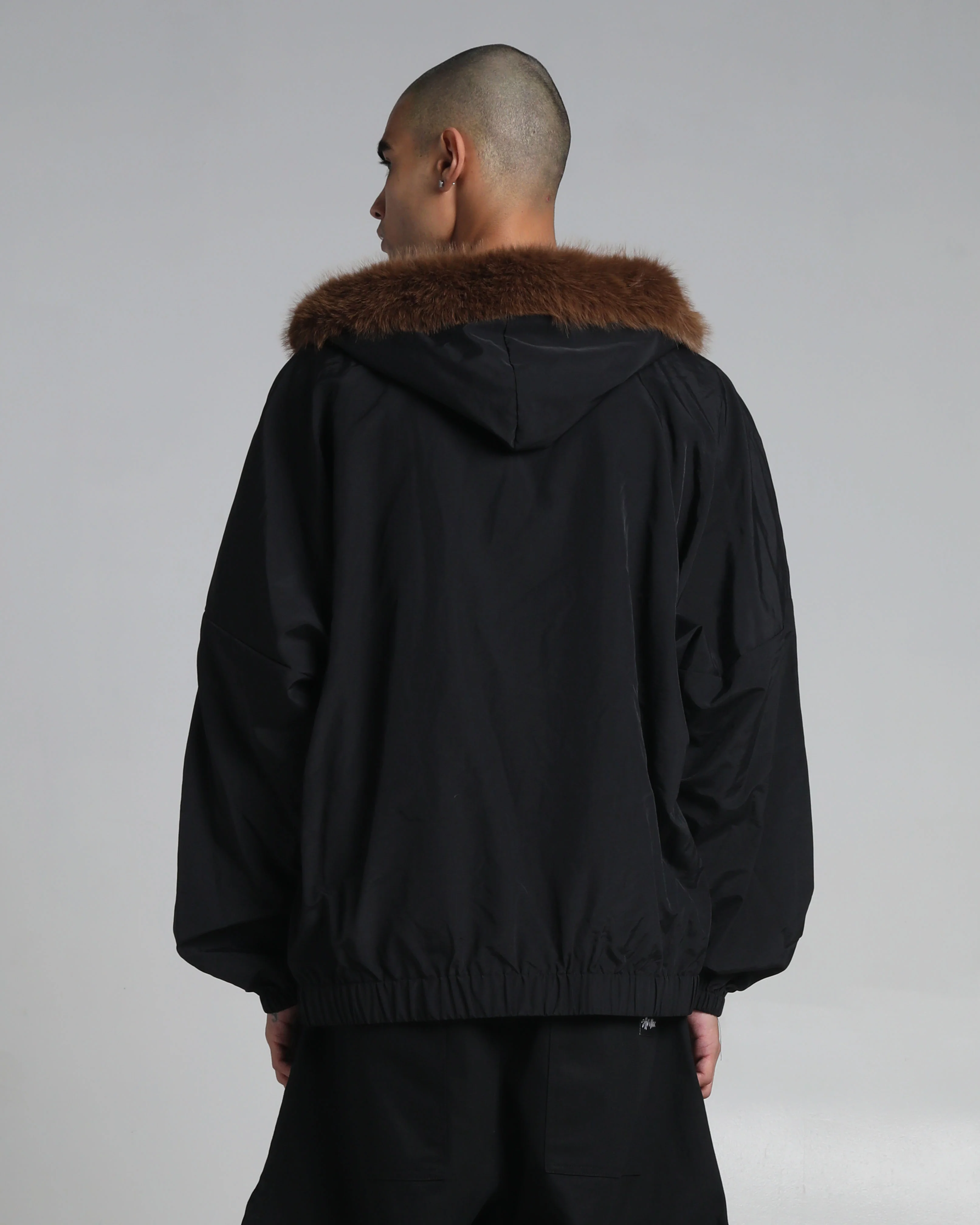 Fur Hooded Nylon Track Jacket - Image 7