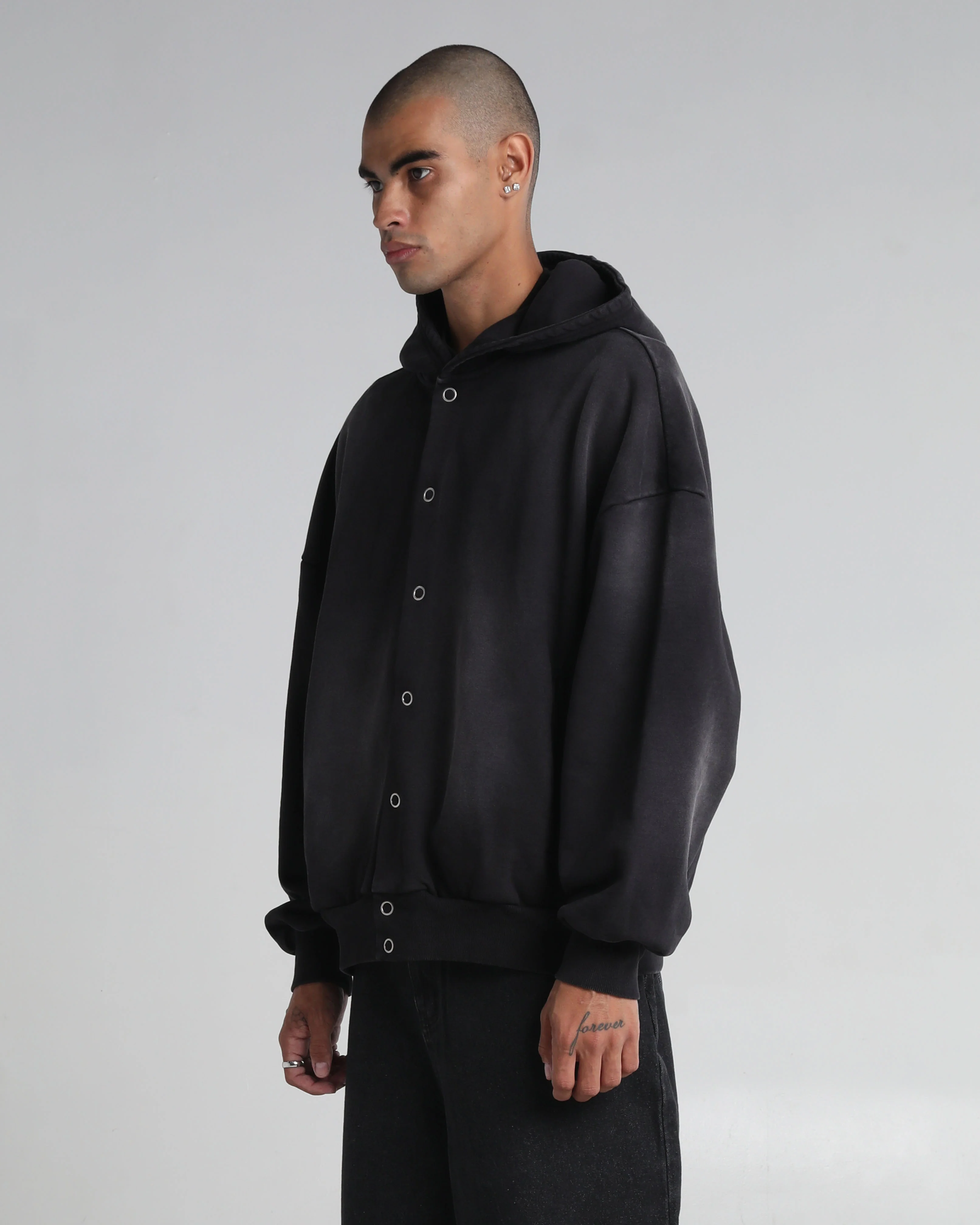 Garment Dye Fleece Button Up Hoodie - Image 9