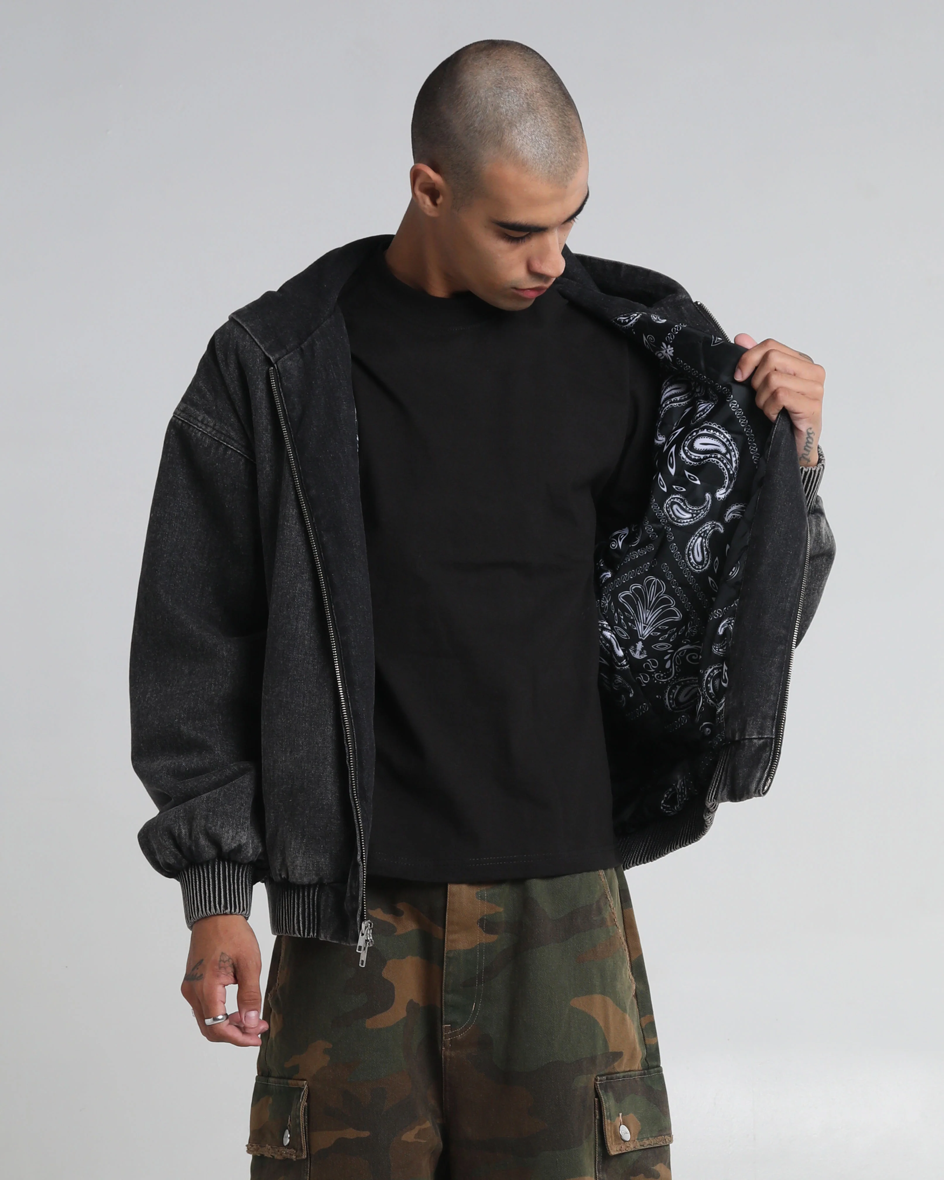 Hooded Denim Bomber - Image 2