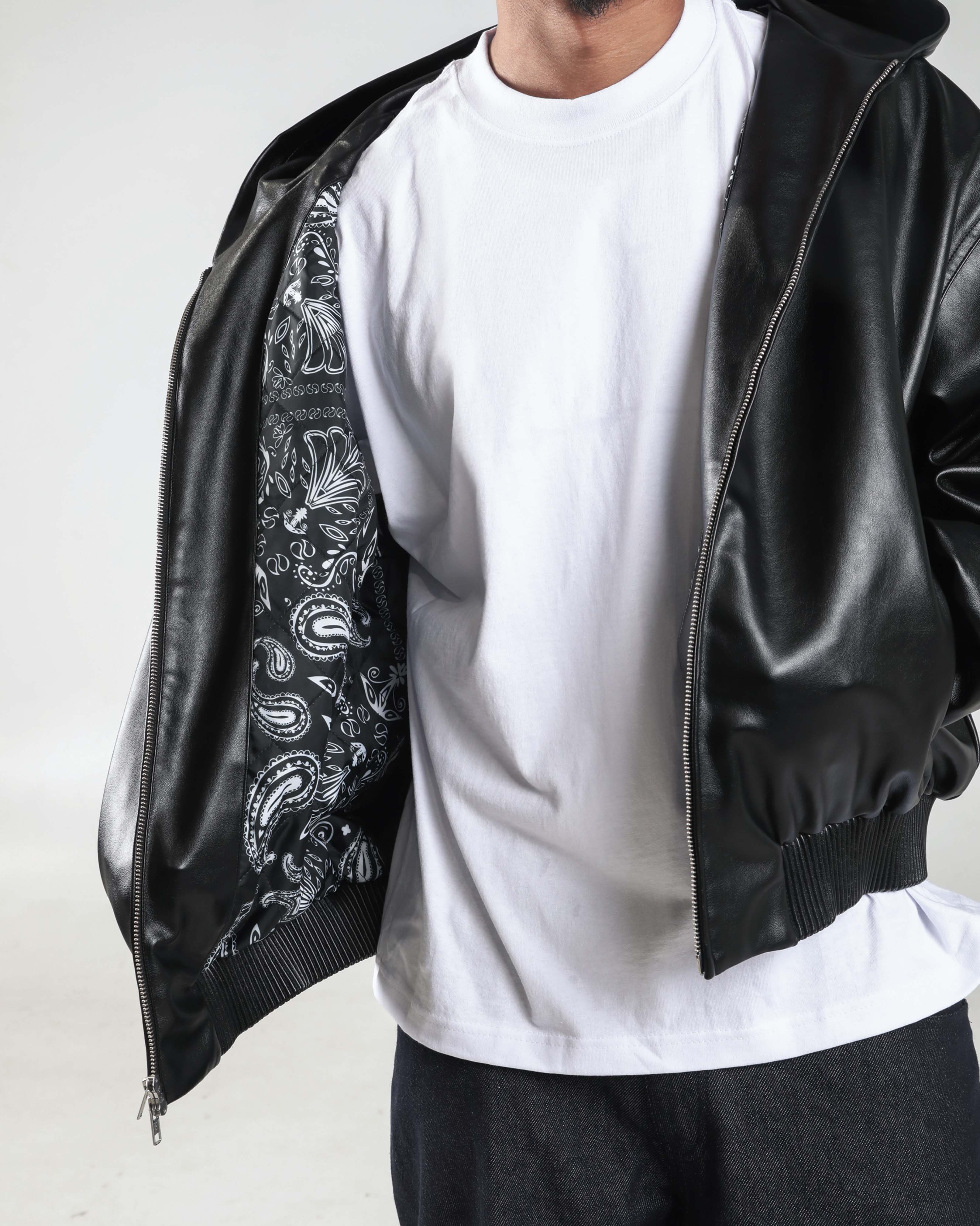 Hooded Faux Leather Bomber - Image 2