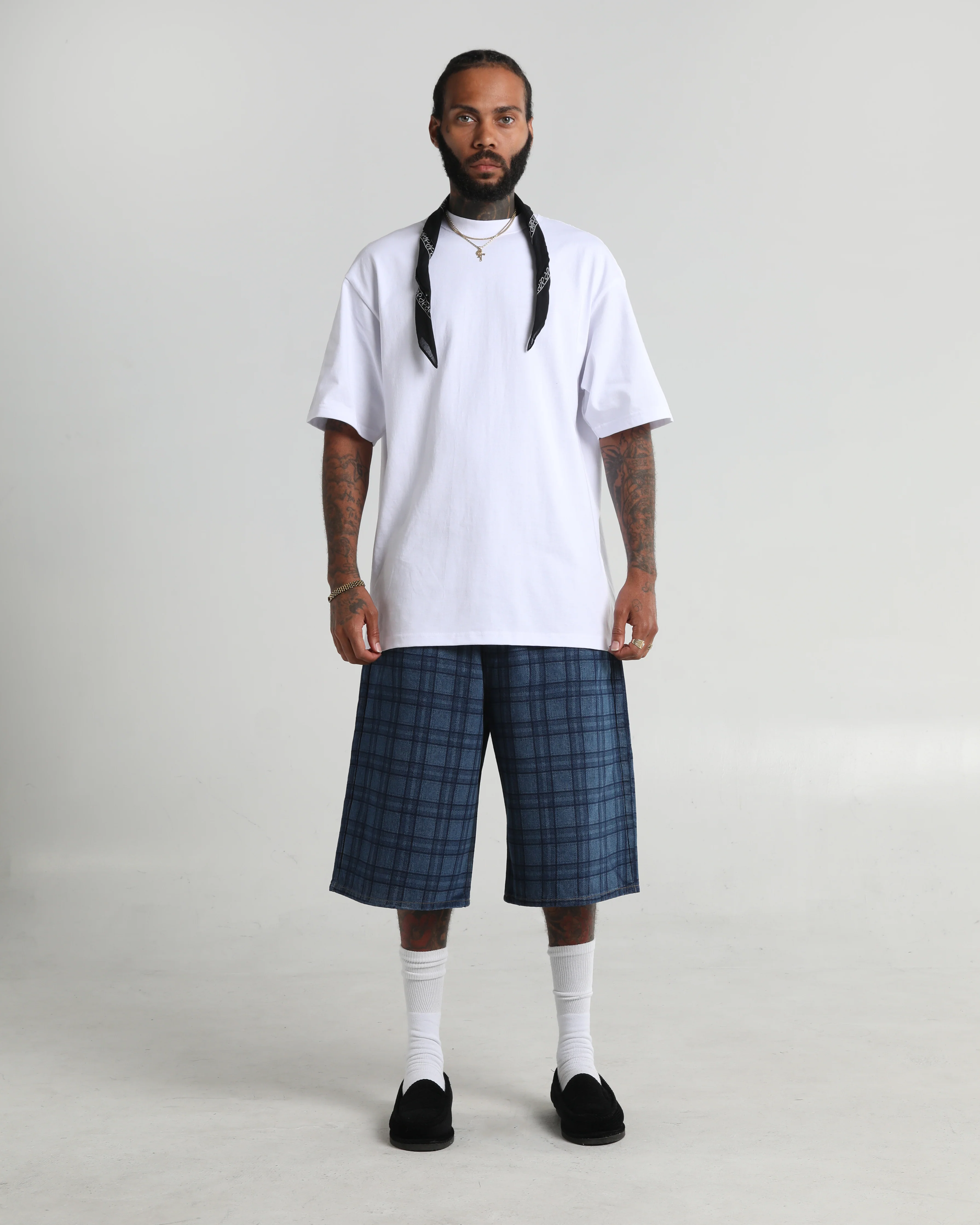 Lasered Plaid Denim Shorts - Image 5