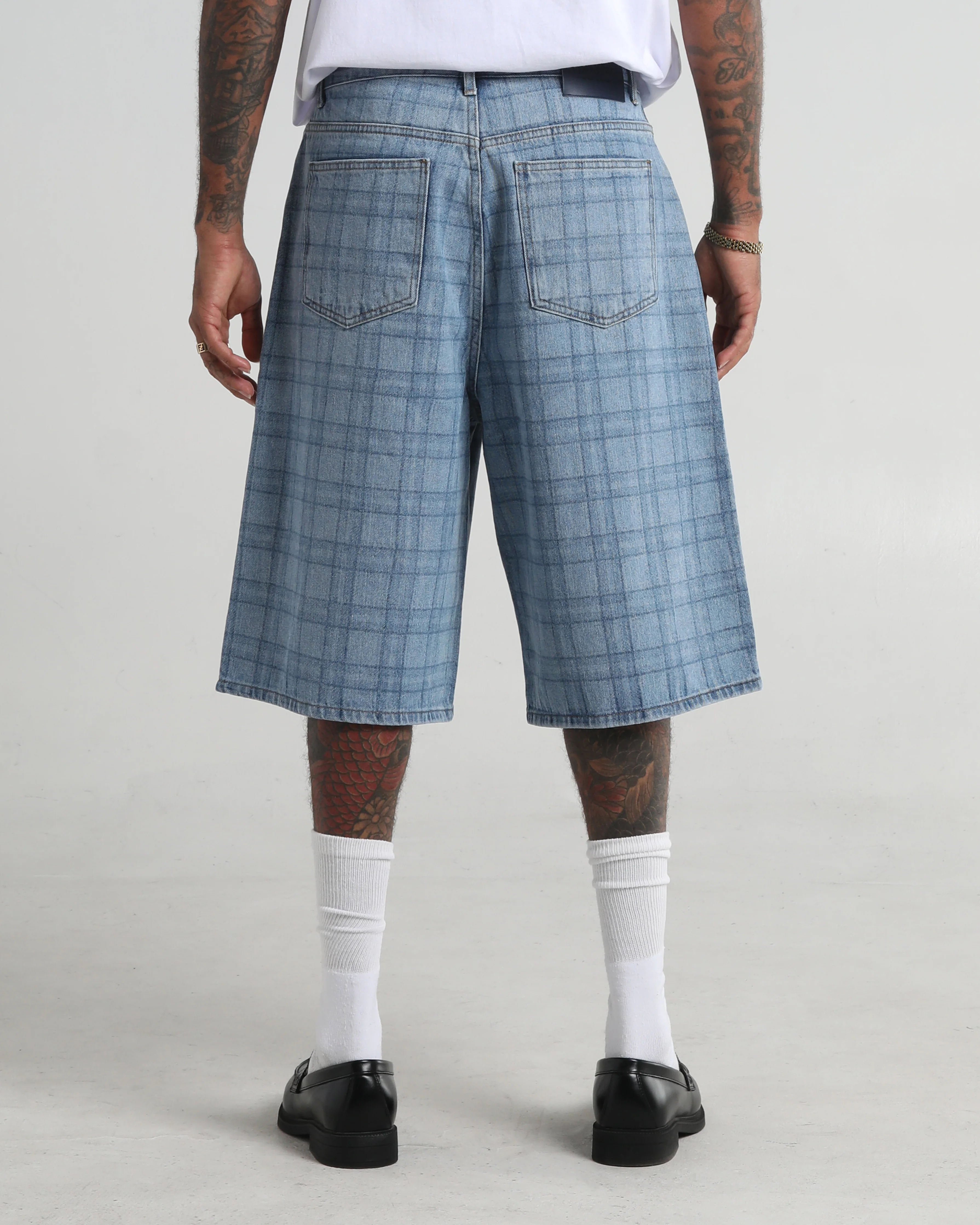 Lasered Plaid Denim Shorts - Image 7