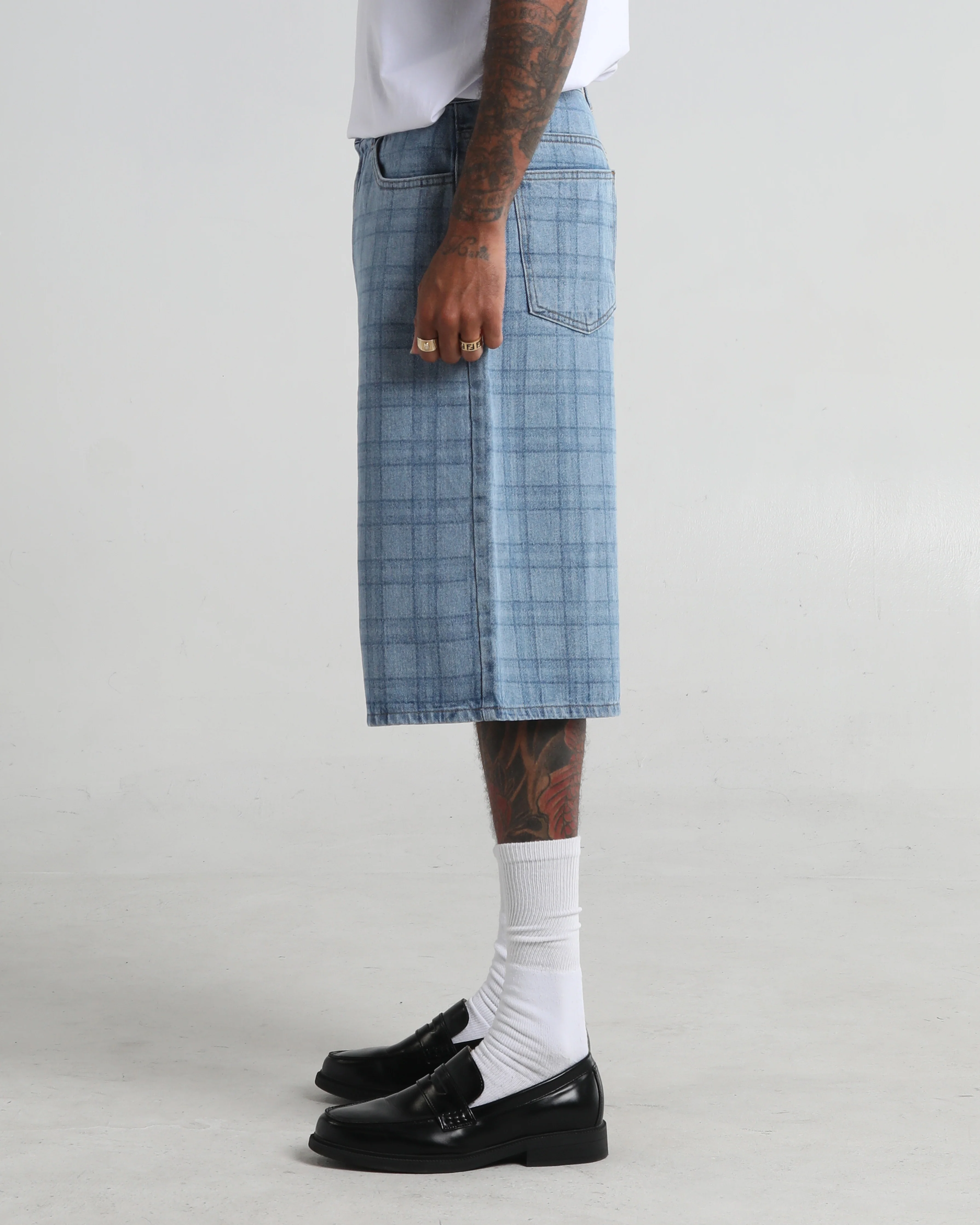 Lasered Plaid Denim Shorts - Image 8
