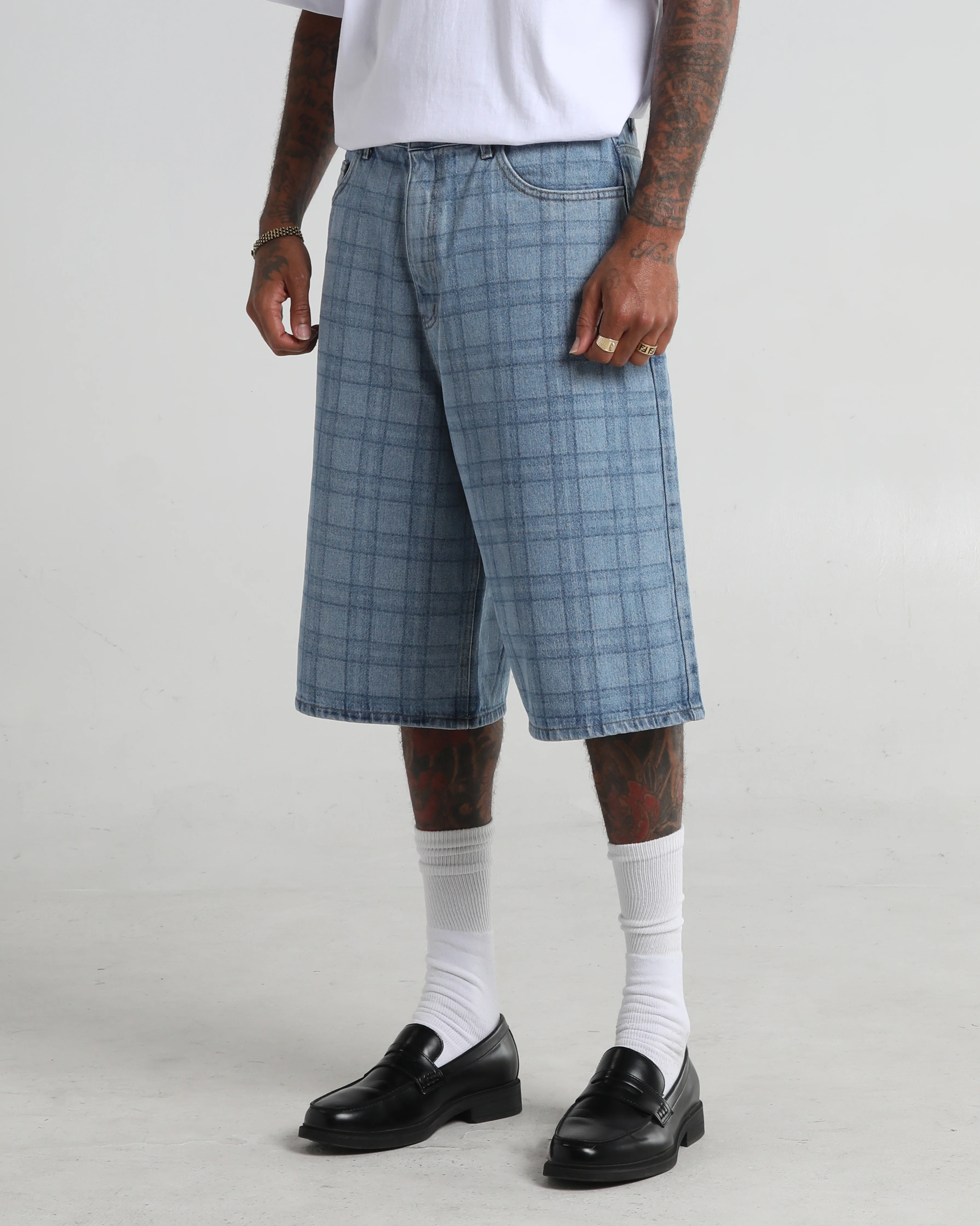 Lasered Plaid Denim Shorts - Image 9