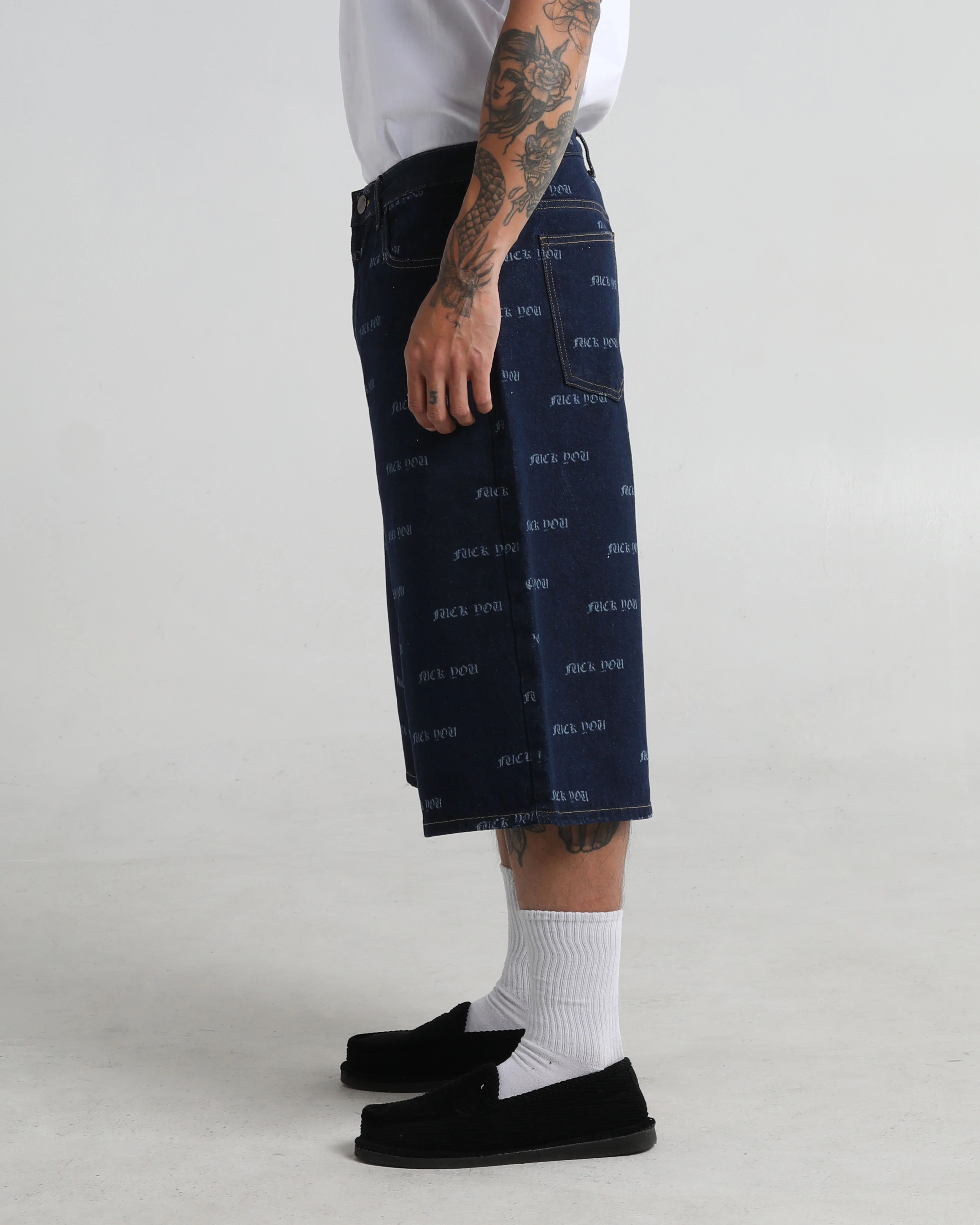 Lasered Fuck You Denim Shorts - Image 3