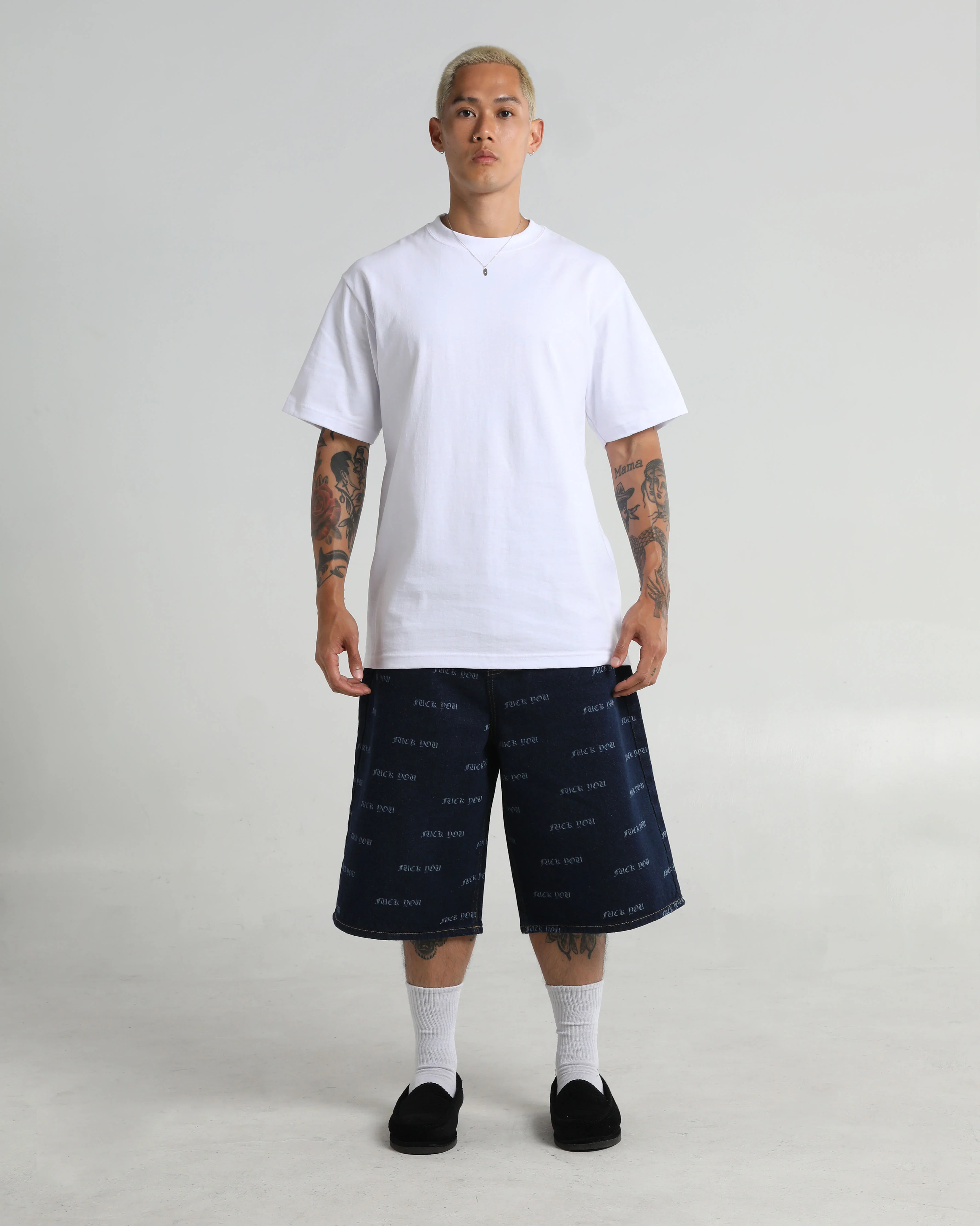 Lasered Fuck You Denim Shorts - Image 5