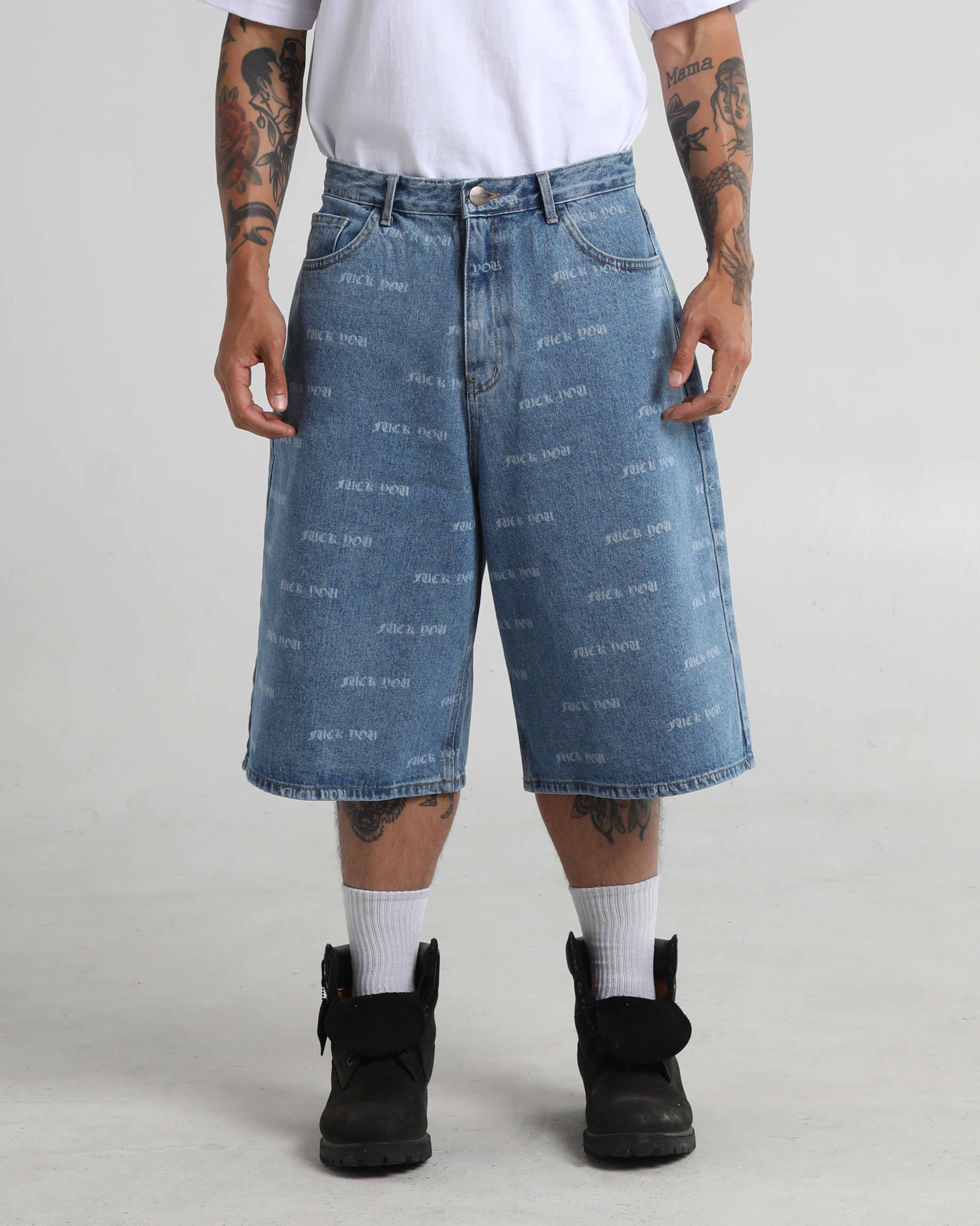 Lasered Fuck You Denim Shorts - Image 6