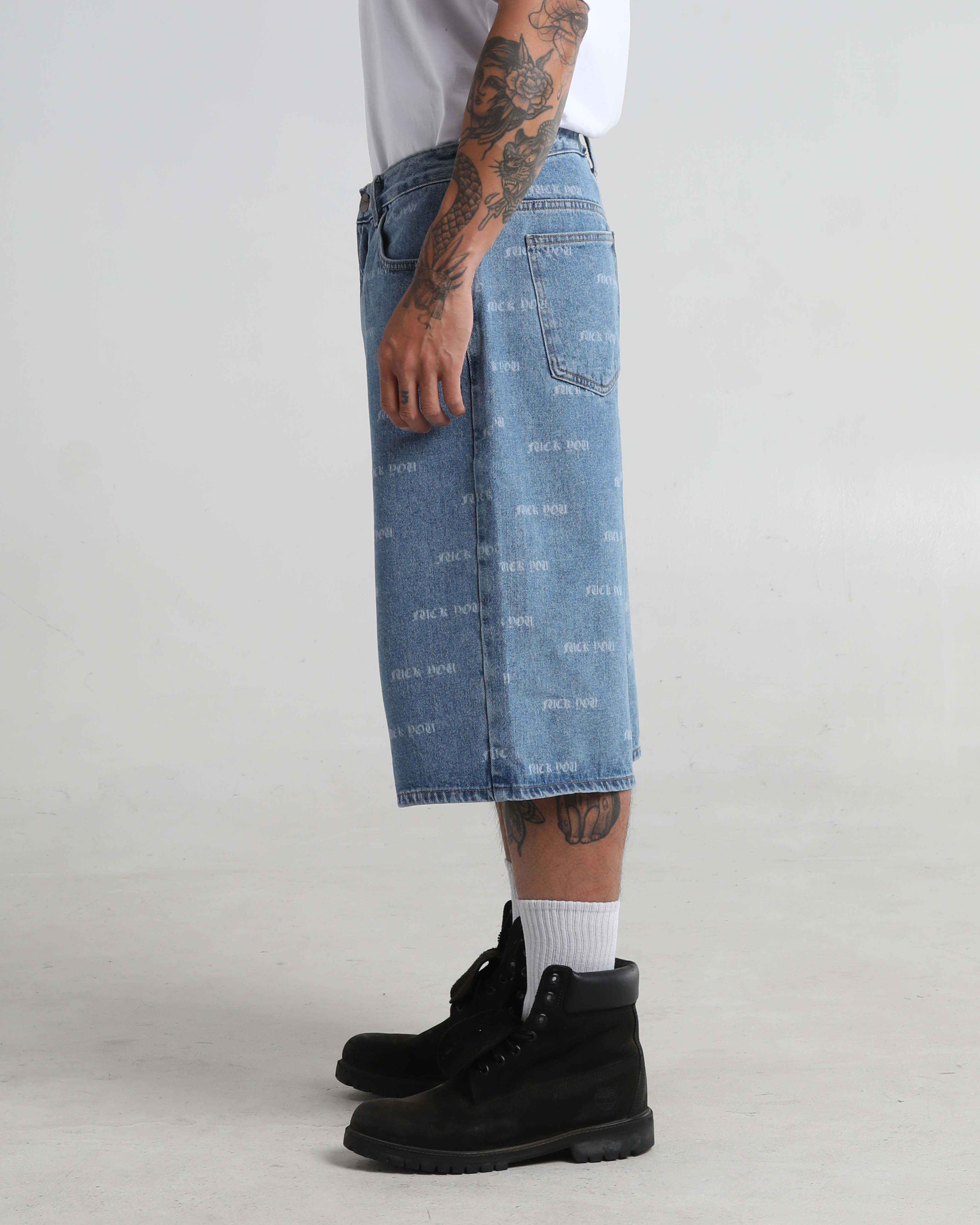 Lasered Fuck You Denim Shorts - Image 8