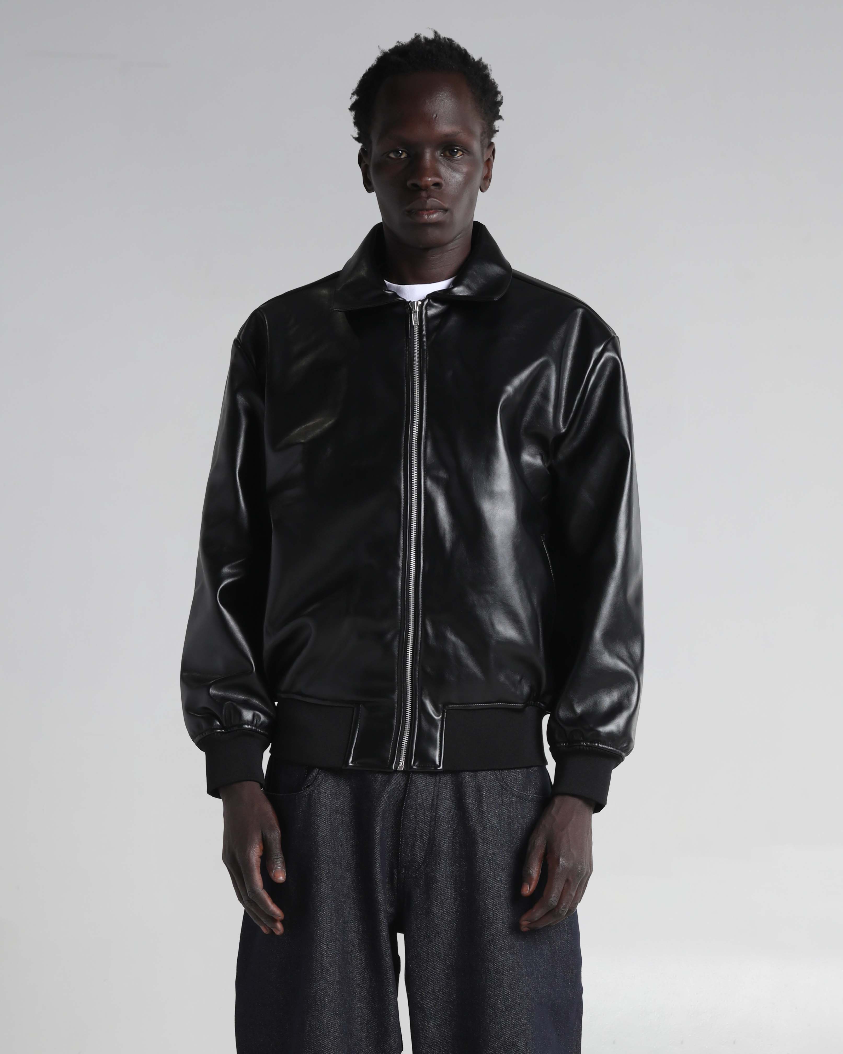 PU Leather Collared Varsity Jacket - Image 2