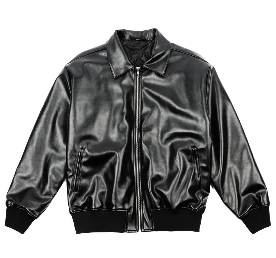 PU Leather Collared Varsity Jacket - Image 6
